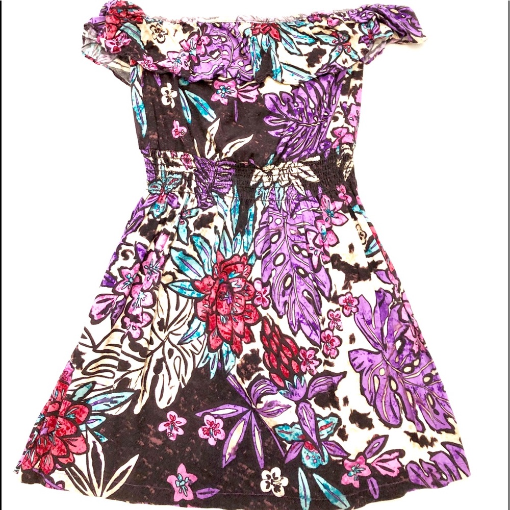 Floral “HAWAIIAN BEACH” strapless dress